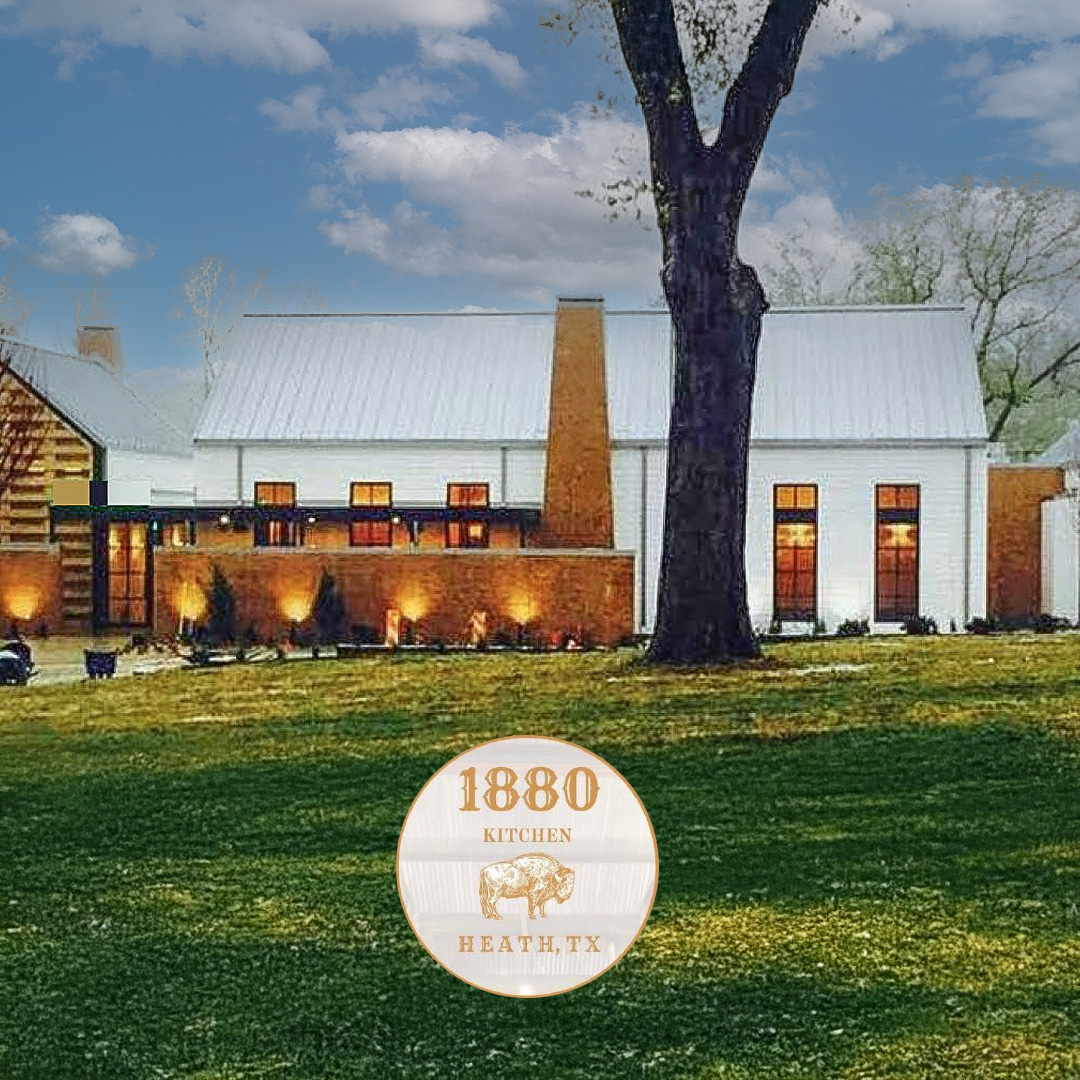 Artistic rendering of a farmhouse restaurant.